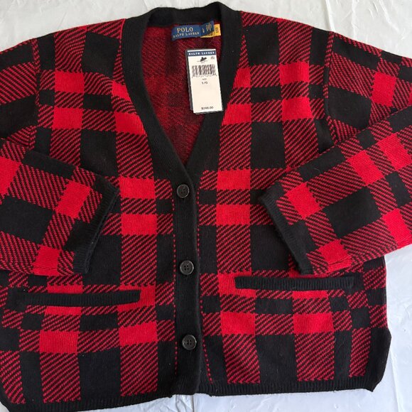 Polo Ralph Lauren Sweaters - Ralph Lauren woman Red and Black Checkered Sweater Blazer Sz L/G $248